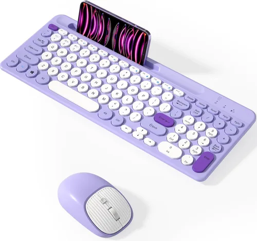 Vista 7 de Combo de Teclado y Ratón Bluetooth Inalámbrico, Juego de Teclado y Ratón Recargable Multidispositivo con Soporte para Teléfono