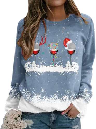 Vista 3 de Sudaderas de Navidad para mujer, diseño de árbol de Navidad, lindo cuello redondo, gnomo de Navidad