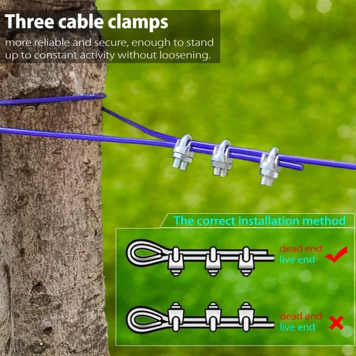 Vista 5 de Sistema de carretilla aérea resistente para perros pequeños a grandes, cable de funcionamiento de 100 pies/75 pies con cable de pasillo de 10 pies