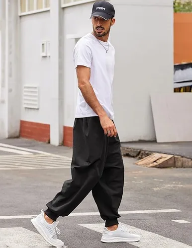 Vista 3 de COOFANDY Pantalones de harén hippie para hombre, holgados, de lino, algodón, pantalones de yoga, pantalones de playa de verano, pantalones casuales