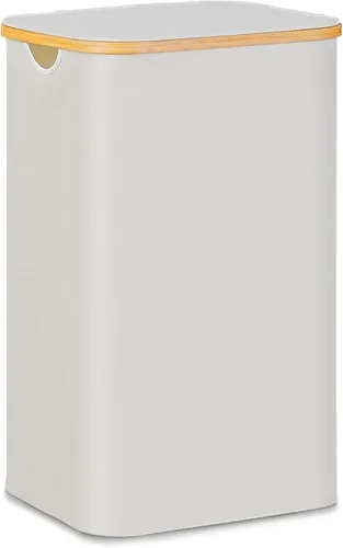 Vista 21 de Cesta de lavandería delgada, cesta estrecha con tapa, cesta de 60 litros para lavandería, cesta de tela sucia con mango de bambú para juguetes, Beige