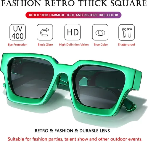 Vista 91 de AIEYEZO Gafas de sol cuadradas para mujeres y hombres, gafas de sol cuadradas con montura gruesa, estilo de diseñador simple