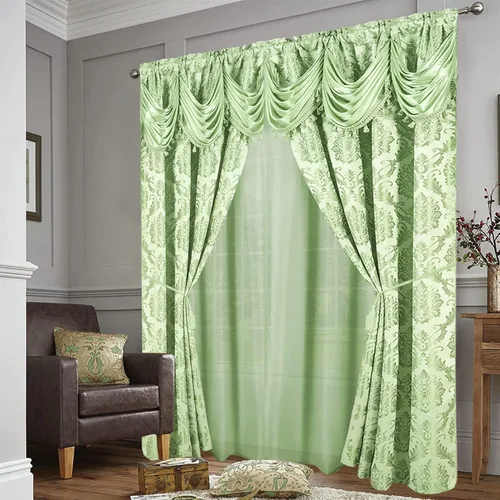 Vista 7 de Cortinas de Jacquard para Ventana de Sala de Estar y Dormitorio 54 Pulgadas de Ancho x 84 Pulgadas de Largo - Juego de 2 Paneles con Cenefa Adjunta