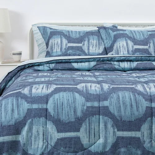 Vista 27 de Amazon Basics - Juego de edredón Twin/Twin XL con sábanas, juego de ropa de cama de 5 piezas, microfibra ligera azul Calvin a rayas, en una bolsa