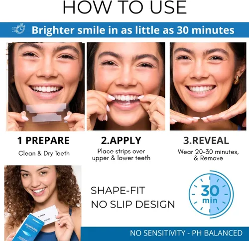 Vista 3 de MaxStrips™ Tiras blanqueadoras de dientes al 12% – Tiras blanqueadoras profesionales de peróxido al 12%, tecnología Dryfit antideslizante, seguro