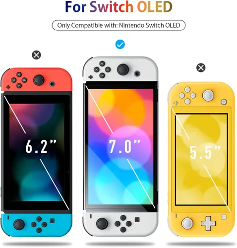 Vista 5 de daydayup - Protector de pantalla de vidrio templado compatible con Nintendo Switch OLED modelo 2021, con marco de alineación, protector de pantalla