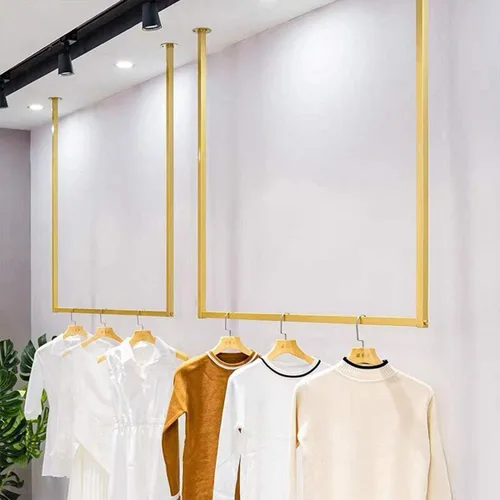 Vista 7 de Tienda de ropa simple montado en la pared, estantes de ropa colgantes de ventana, estante en forma de U, organización de vestidos de novia, toallero