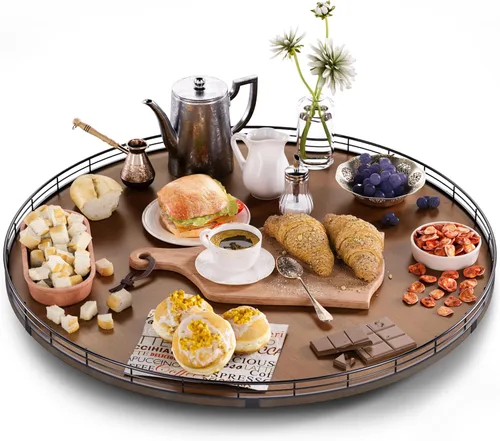Vista 11 de Marble Lazy Susan - Tocadiscos para mesa, bandeja redonda de mármol de grano de madera antigua de 10 pulgadas para mesa de comedor, encimera de Negro