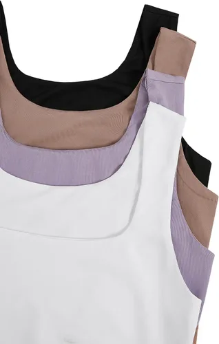 Vista 5 de GORGLITTER Camiseta corta de 4 piezas con cuello cuadrado para mujer, sin mangas, estilo casual