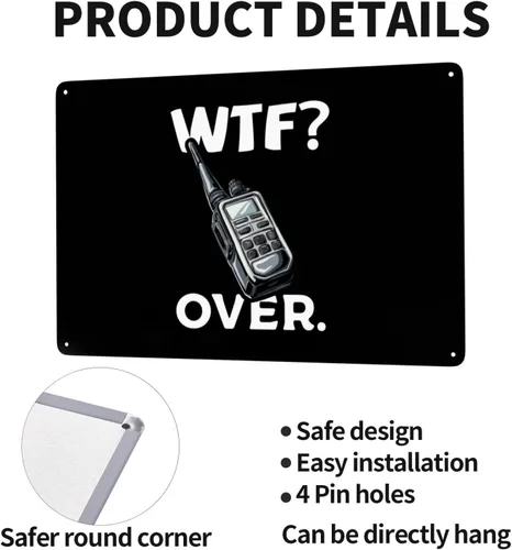 Vista 4 de Divertido walkie talkie - Radio de mano con texto en inglés "What The Fuck Over" de 8 x 12 pulgadas, letrero de metal retro para decoración de pared