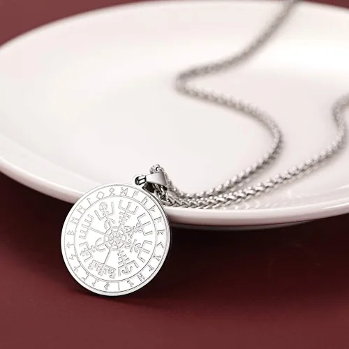 Vista 7 de FaithHeart Viking Medal Necklace for Men Sturdy Stainless Steel Pendant Necklaces Retro Norse Mythology Jewelry with Gift Box