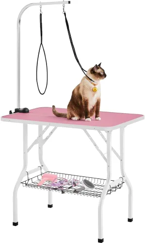 Vista 8 de Topeakmart Mesa plegable de aseo para perros – Mesa profesional para recortar gatos con abrazadera de brazo ajustable, bandeja de malla de 36
