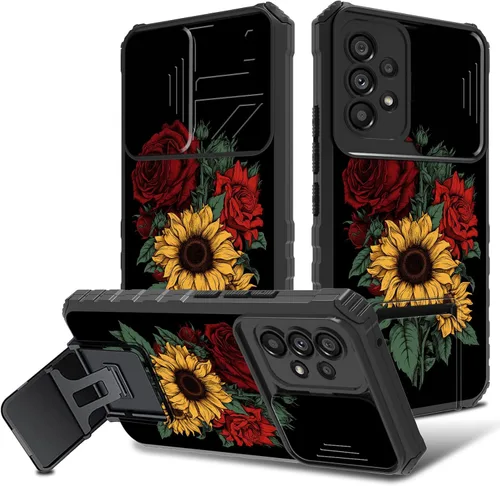Vista 30 de Funda para Samsung Galaxy A53 5G con funda para cámara y soporte de soporte, resistente, a prueba de golpes, TPU funda protectora para Samsung Flor