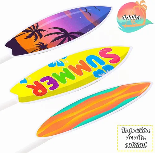 Vista 7 de 36 decoraciones para cupcakes para tablas de surf, piscina, decoración de fiesta de cumpleaños, playa, tabla de surf, decoración de cupcakes