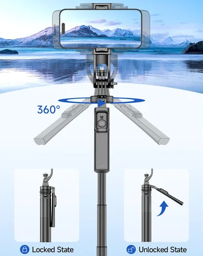 Vista 3 de Trípode selfie stick de 70 pulgadas, trípode para selfie con control remoto, trípode para teléfono Android, iPhone, cámara