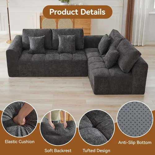 Vista 67 de Sofás seccionales modulares de 110 pulgadas para sala de estar, sofá seccional comprimido sin hueso, sofá de espuma viscoelástica tapizado de 3 Beige