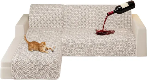 Vista 14 de ALIECOM Fundas para sofá modular, 100% impermeables, en forma de L, lavables, 2 piezas, fundas seccionales impresas con diván, protector de muebles