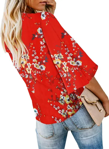 Vista 3 de Bluetime Womens Summer Tops Boho 34 Sleeve V Neck Tie Front Shirts Casual Floral Blouses