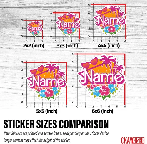 Vista 5 de Adhesivo retro personalizado con nombre personalizado, muñeca rosa, nombre de princesa, vacaciones en la playa, impermeable, transferencia UV DTF