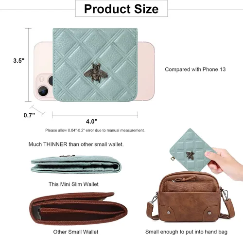 Vista 4 de Billetera para mujer, con bloqueo RFID, pequeña, compacta, plegable, de piel auténtica, con bolsillo, mini carteras para mujeres
