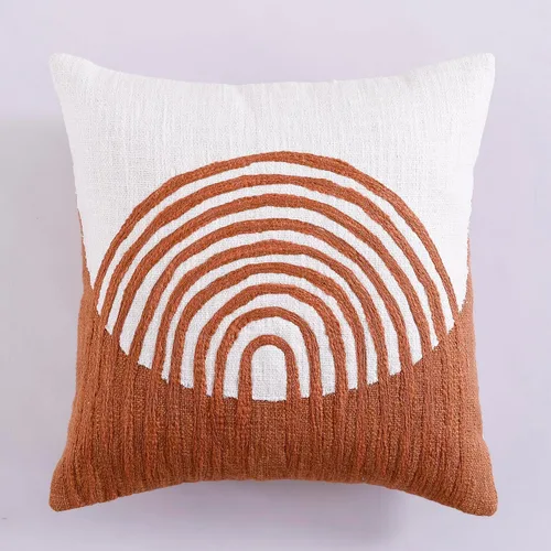 Vista 2 de Labhanshi Funda de almohada copetuda blanca y marrón, Boho, 18 x 18 pulgadas