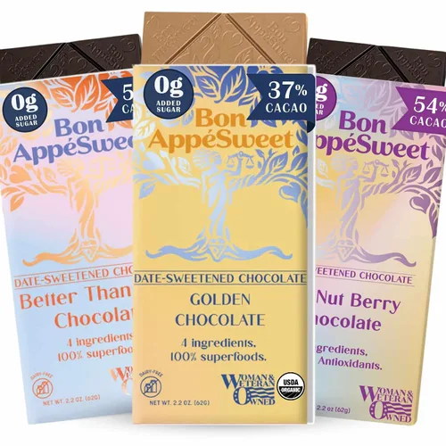 Vista 17 de Bon AppéSweet Barra de Chocolate Endulzada con Dátiles - Mejor que el Chocolate con Leche 2.2 Onzas (Pack de 3) Orgánico, Sin Azúcar Añadida