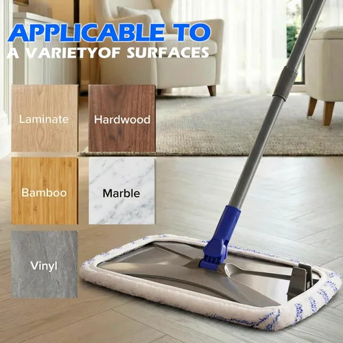 Vista 9 de Trapeador de piso de madera dura, fregona plana grande extendida con 5 almohadillas lavables Trapeadores de polvo para pisos de baldosas de vinilo