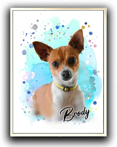 Vista 2 de Pintura de acuarela personalizada con retrato de perro y gato, impresiones en lienzo enmarcadas con tus fotos, arte de pared para decoración