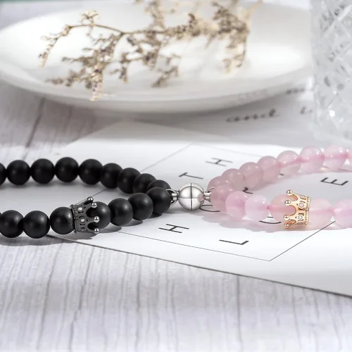 Vista 4 de Jeka Pulseras magnéticas a juego para parejas cuentas de piedra natural regalos de relaciones de larga distancia para hombres mujeres sus amigos