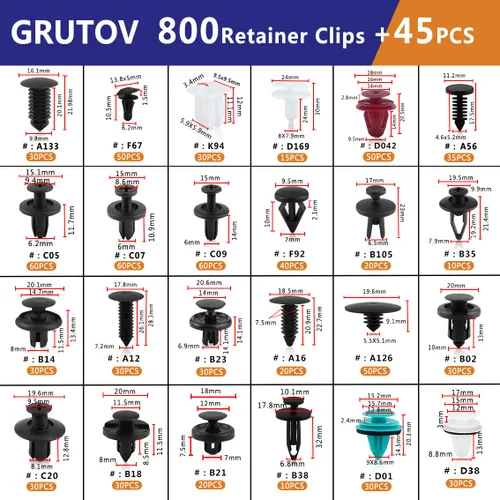 Vista 2 de 845 piezas de clips retenedores de parachoques para automóvil, pasadores de empuje automotrices, clips de carrocería, abrazaderas de plástico