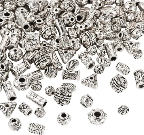Vista 27 de Craftdady 600 cuentas espaciadoras tibetanas de 10 estilos, colores mezclados, aleación de metal, dijes para pulseras, collares, suministros