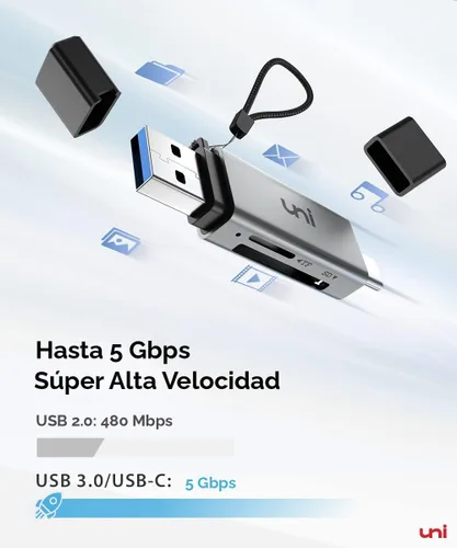 Vista 2 de uni Lector de tarjetas SD, adaptador USB C a tarjeta Micro SD de alta velocidad USB 3.0 con ranuras duales, lector de tarjetas de memoria