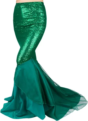Vista 2 de FEESHOW Falda larga de lentejuelas brillantes para mujer, disfraz de Halloween, cola de sirena