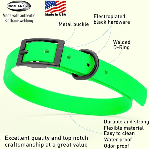 Vista 377 de Dogline Biothane - Collar impermeable para perro con hebilla de liberación rápida, resistente cincha de nailon recubierta con resistente y a prueba