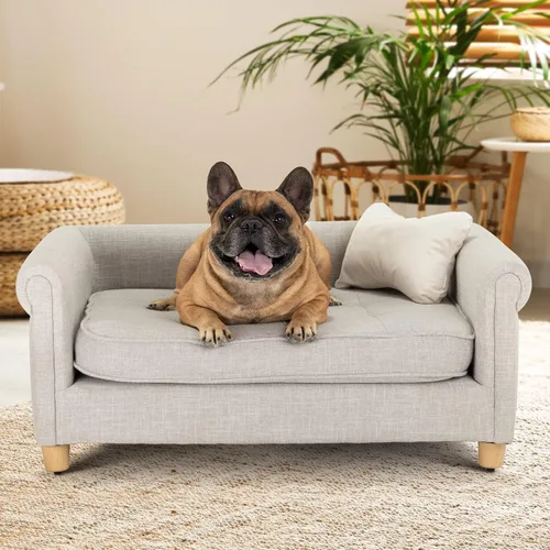Vista 6 de dCee Sofá cama de lujo para perros, sofá de cuero de lujo de 42 pulgadas para perros grandes, cojín de terciopelo lavable, marco de madera