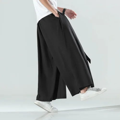 Vista 7 de Seidarise Pantalones de yoga japoneses de lino estilo harén de pierna ancha para hombre, estilo harén, estilo hip hop, holgados