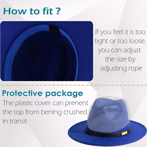 Vista 17 de Sombreros Fedora para hombre, sombrero Panamá de ala ancha con cinturón clásico Unisex Felt Fedora, Adjustable Fit, Breathable Sweatband, All-Day