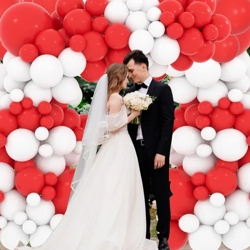 Vista 7 de Kit de arco de globos rojos y blancos, guirnalda de arco de globos rojos y blancos, 112 piezas para bodas, despedidas de soltera, cumpleaños
