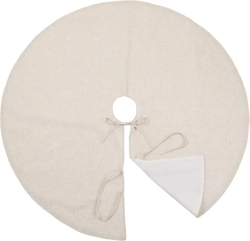 Vista 3 de SARO LIFESTYLE Falda de lino para árbol de Navidad – Colección Toscana – Natural con ribetes dorados – Decoración clásica de granja navideña, 56