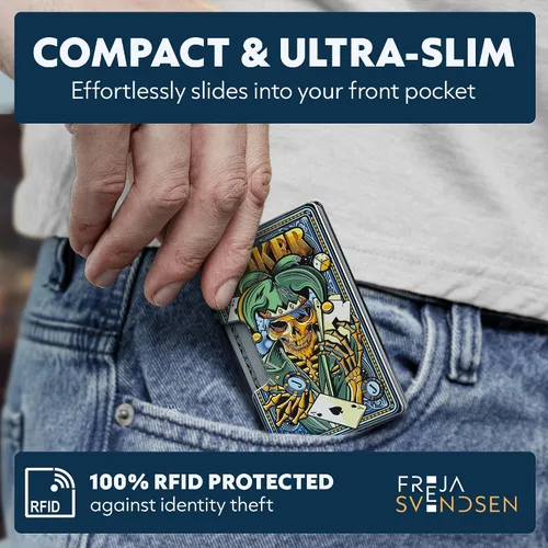 Vista 59 de Cartera de aluminio impresa 2.5D para hombres: clip delgado para dinero y tarjetero con barniz selectivo táctil. Bloqueo RFID mejorado, compacto
