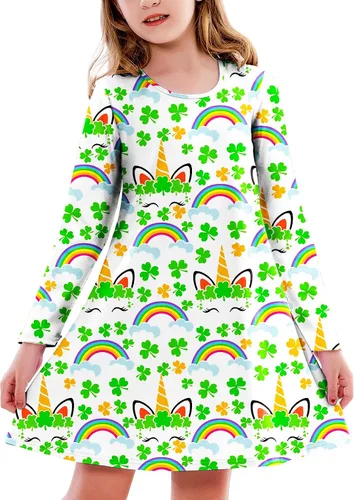 Vista 45 de Deerose Vestido de manga larga para niñas del día de San Patricio Mardi Gras, de 3 a 14 años Navidad café