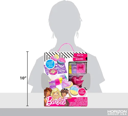 Vista 4 de Horizon Group USA - Kit de bombas de baño Barbie para hacer tu propia bomba de baño coloridas y de olor dulce, incluye plantilla, purpurina, moldes