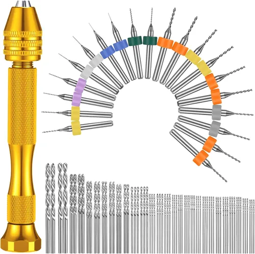 Vista 8 de Vinsot 95 brocas de micro mano, tornillo de banco de 1 pin y 94 piezas de micro torsión y PCB mini brocas para bricolaje, joyería de madera, cuentas