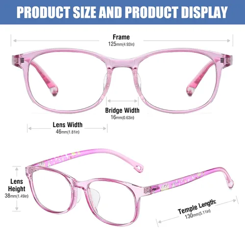 Vista 3 de DUCO Lentes de luz azul para niños, niñas, niños, videojuegos, computadora, TV, teléfono, anteojos falsos para niños de 6 a 10 años, anti luz azul