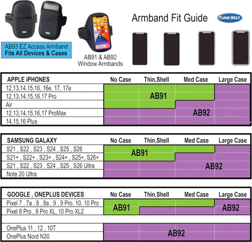 Vista 7 de Tune Belt AB92 Brazalete para teléfono celular para correr, compatible con iPhone 17/16/15/14/13 Pro Max, Plus, Samsung Galaxy Ultra/Plus/Note