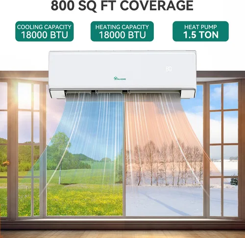 Vista 2 de YITAHOME 22 SEER2 18K BTU 2 Zona Mini Split AC/sistema de calefacción, 9000 9000 BTU Dual Zone Mini Split Aire acondicionado, 208-230V precargado