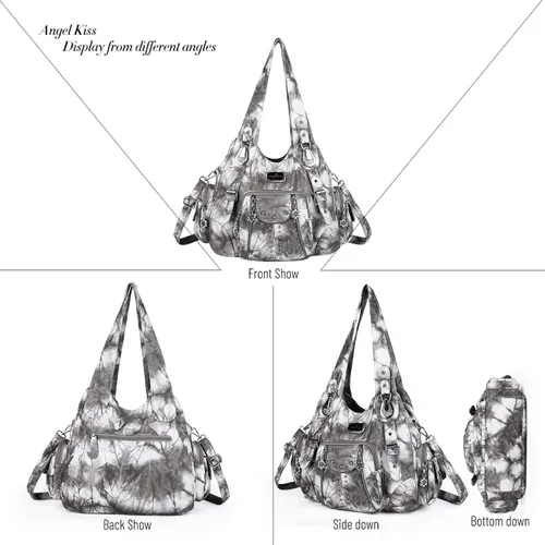 Vista 3 de Angel Kiss Bolsos de mano para mujer, de piel sintética suave, bolsas de hobo grandes para damas, asa superior, bolso de hombro, bolso con asa