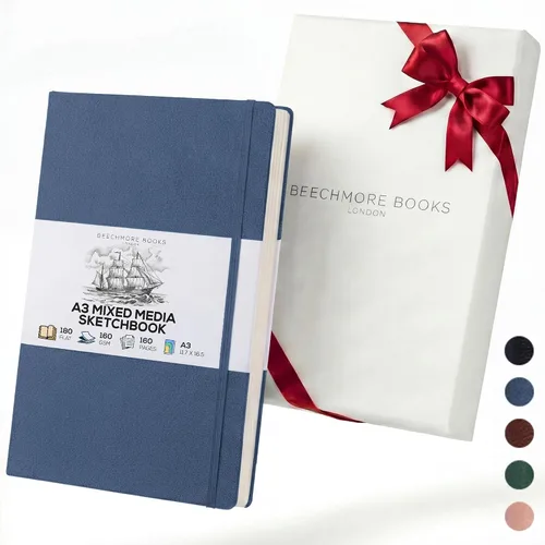Vista 8 de Beechmore Books Cuaderno de bocetos A3 – 11.7 x 16.5 pulgadas de cuero vegano de primera calidad, tapa dura, 160gsm, 160 páginas perforadas