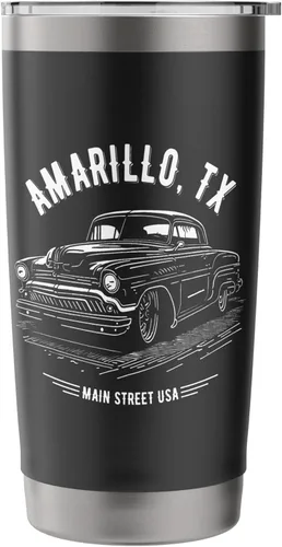 Vista 3 de Amarillo TX Main Street USA Classic Hotrod - Vaso aislado de acero inoxidable con diseño de auto