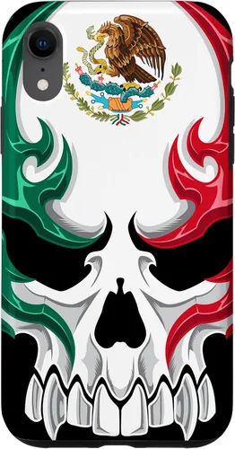 Vista 25 de Funda para iPhone 17 con diseño de bandera de México, diseño tribal de calavera mexicana